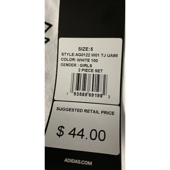 Sport Set 2pcs Adidas Girls Size 5  ADI Cotton Tank and Shorts Set White/Black - Picture 5 of 11
